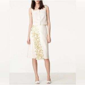 Tory Burch White Skirt with Gold Embroidery
